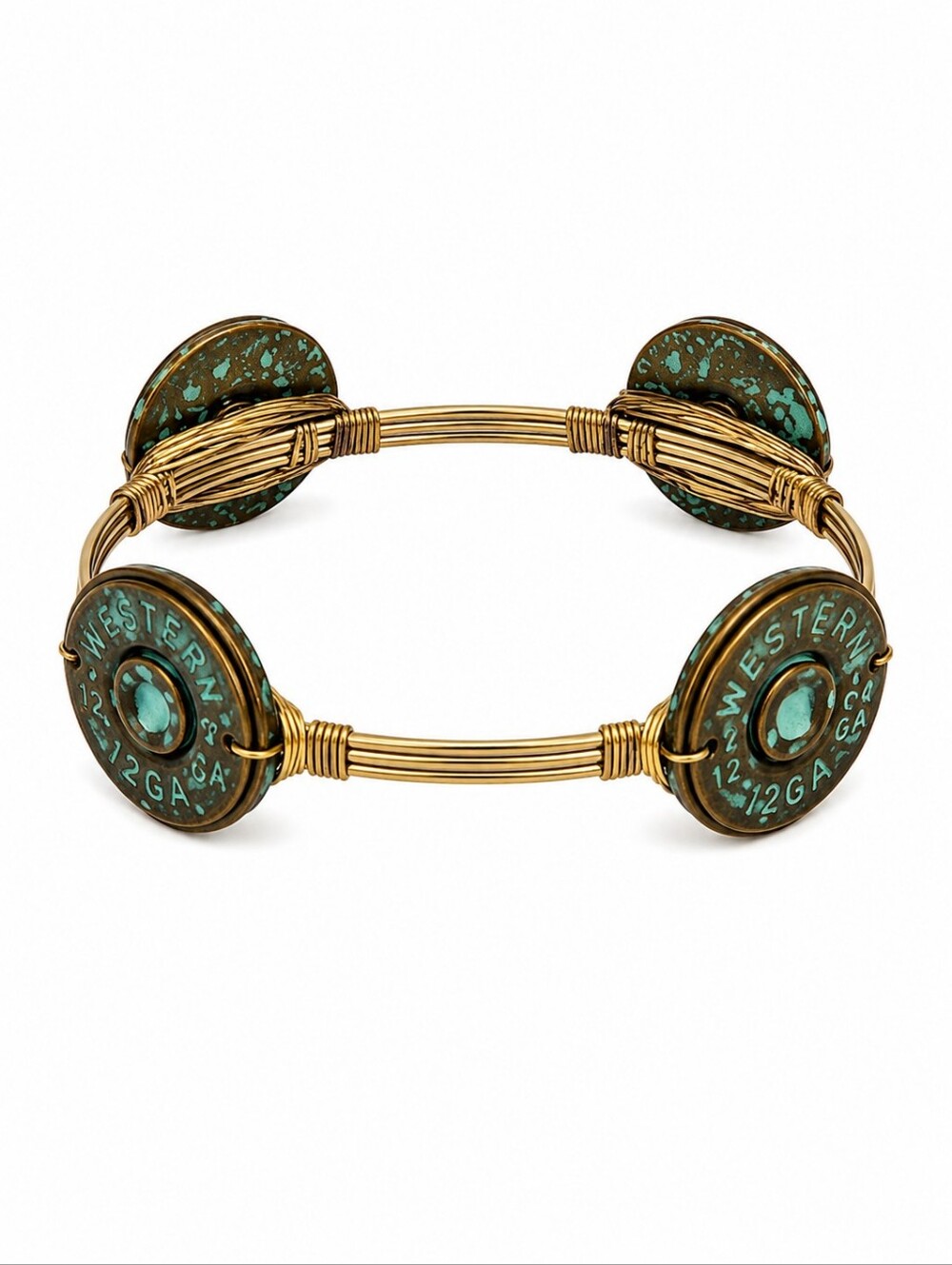 Vintage Western 12 Gauge Bullet Patina Wire Wrapped Cowgirl Bangle Bracelet